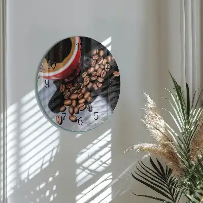 Hodiny na skle kulaté Šálek kávy