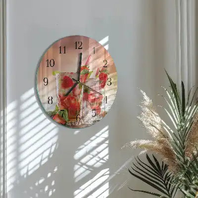 Hodiny s fotkou skleněné kulaté Jahody