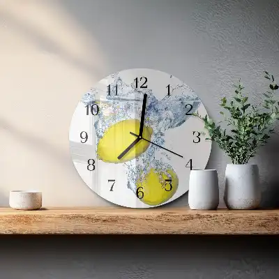 Hodiny s fotkou skleněné kulaté Citrony ve vodě