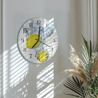 Hodiny s fotkou skleněné kulaté Citrony ve vodě