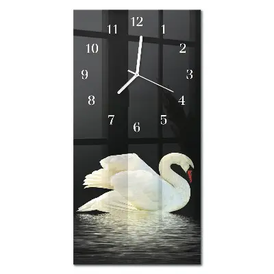 Svislé skleněné hodiny na zeď Labuť