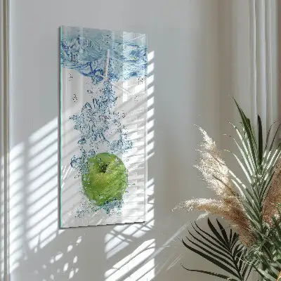 Svislé skleněné hodiny na stěnu Jablečná voda