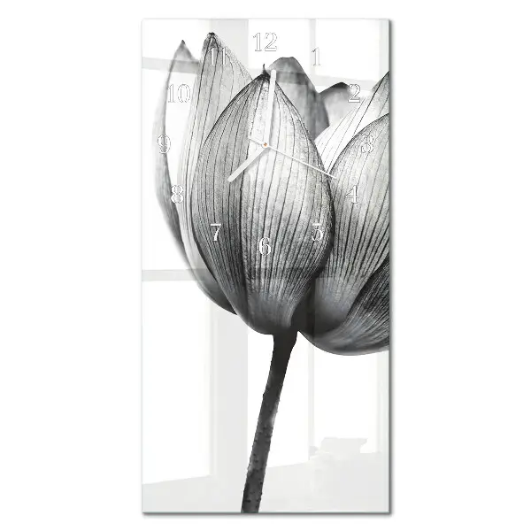 Svislé skleněné hodiny na zeď Tulipán