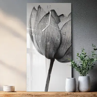 Svislé skleněné hodiny na zeď Tulipán