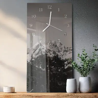 Svislé skleněné hodiny na zeď Hory