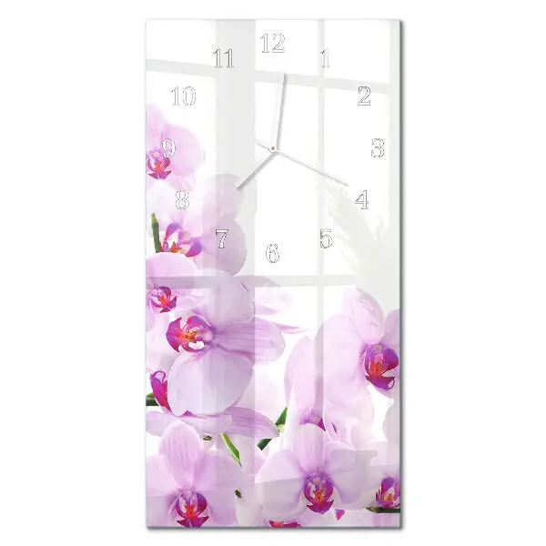 Nástěnné hodiny skleněné svislé Orchideje