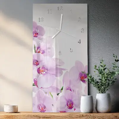 Nástěnné hodiny skleněné svislé Orchideje