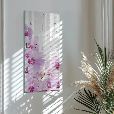 Nástěnné hodiny skleněné svislé Orchideje