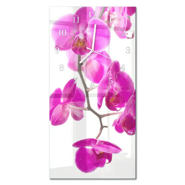 Svislé skleněné hodiny na stěnu Orchideje