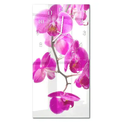 Svislé skleněné hodiny na stěnu Orchideje