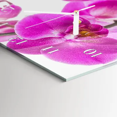 Svislé skleněné hodiny na stěnu Orchideje