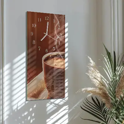 Svislé skleněné hodiny na stěnu Káva