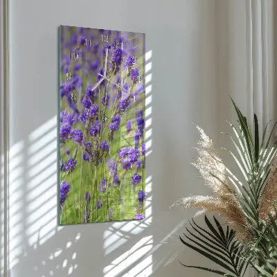 Svislé skleněné hodiny na stěnu Levandule