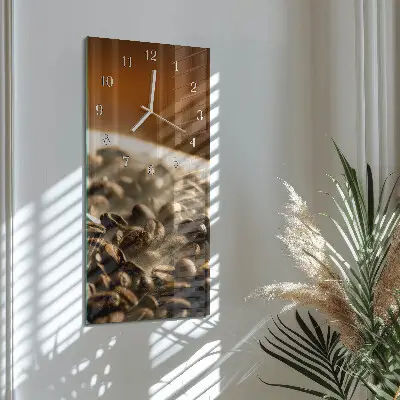 Hodiny na skle svislé Kávová zrna