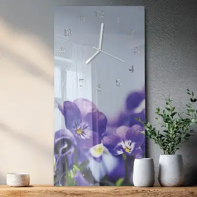 Svislé skleněné hodiny na zeď Květiny