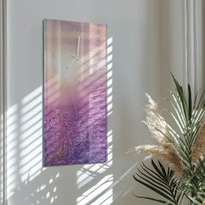 Svislé skleněné hodiny na zeď Levandule
