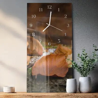 Svislé skleněné hodiny na stěnu Podzim