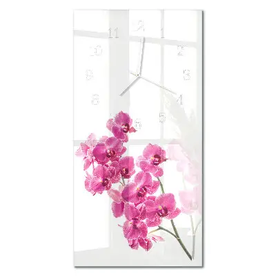 Svislé skleněné hodiny na stěnu Orchideje