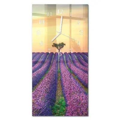 Svislé skleněné hodiny na stěnu Levandulové pole
