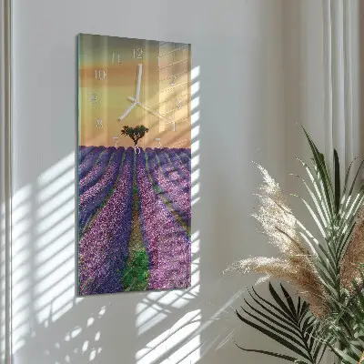 Svislé skleněné hodiny na stěnu Levandulové pole