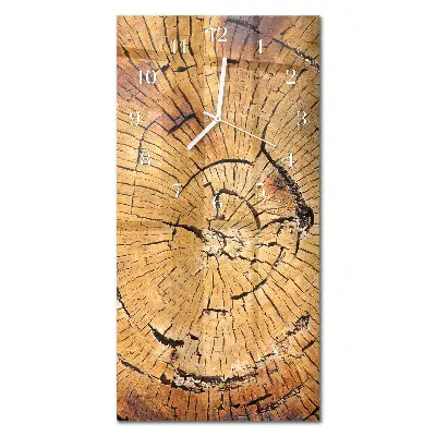 Svislé skleněné hodiny na stěnu Dřevěná textura
