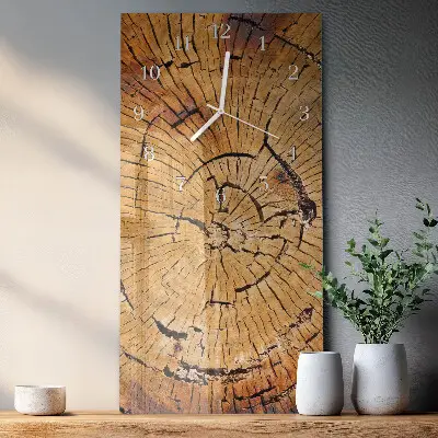 Svislé skleněné hodiny na stěnu Dřevěná textura
