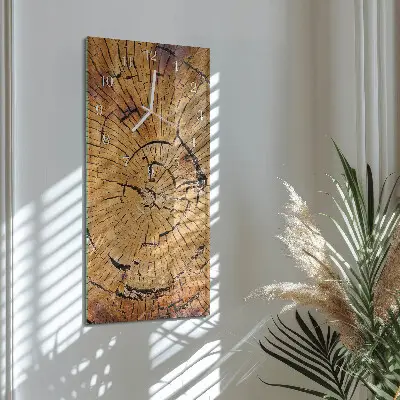 Svislé skleněné hodiny na stěnu Dřevěná textura