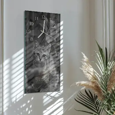 Hodiny na skle svislé Kočka