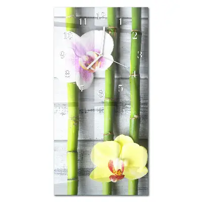 Svislé skleněné hodiny na stěnu Orchidejový bambus