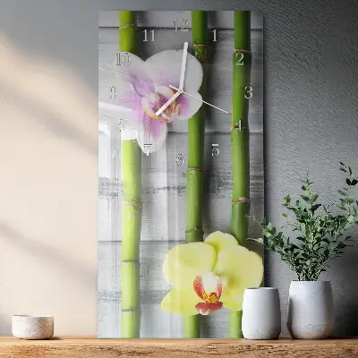 Svislé skleněné hodiny na stěnu Orchidejový bambus