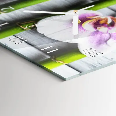 Svislé skleněné hodiny na stěnu Orchidejový bambus