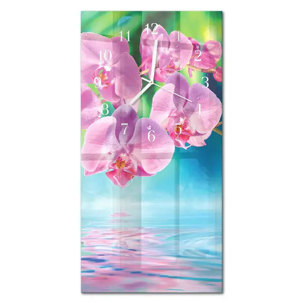 Hodiny s fotkou skleněné svislé Orchideje