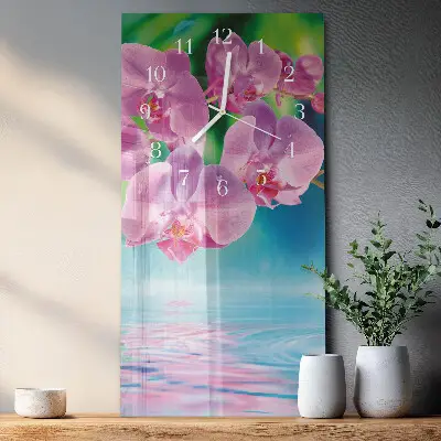 Hodiny s fotkou skleněné svislé Orchideje