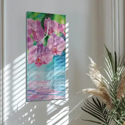 Hodiny s fotkou skleněné svislé Orchideje