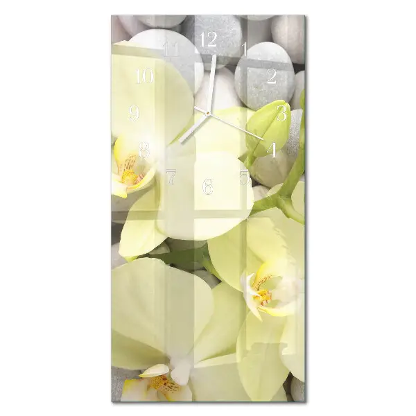 Nástěnné hodiny skleněné svislé Orchidejové kameny