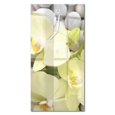 Nástěnné hodiny skleněné svislé Orchidejové kameny