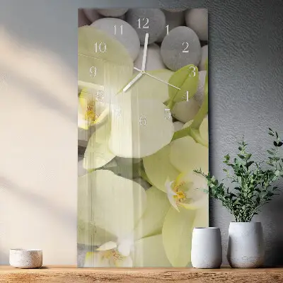Nástěnné hodiny skleněné svislé Orchidejové kameny