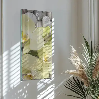 Nástěnné hodiny skleněné svislé Orchidejové kameny