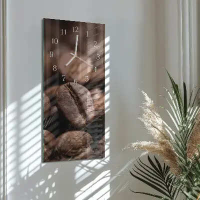 Svislé skleněné hodiny na zeď Kávová zrna