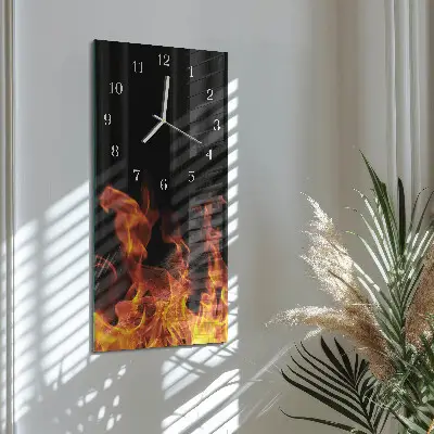 Svislé skleněné hodiny na stěnu Oheň