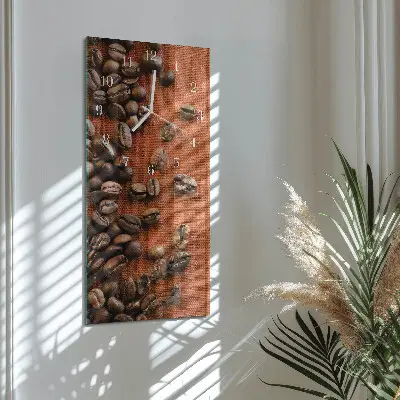 Svislé skleněné hodiny na zeď Kávová zrna