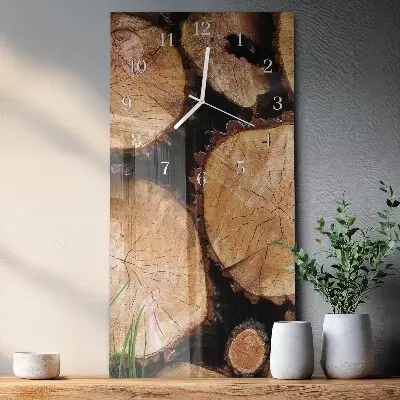 Hodiny na skle svislé Dřevěná textura