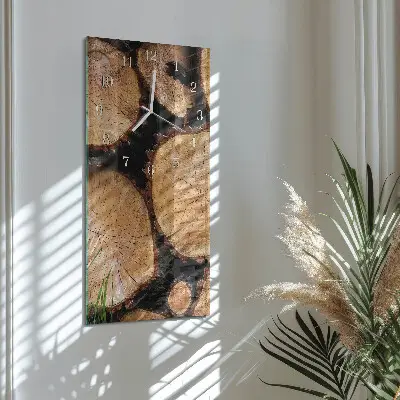 Hodiny na skle svislé Dřevěná textura