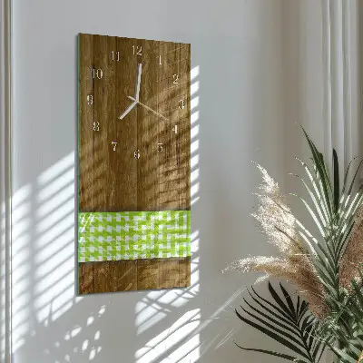 Svislé skleněné hodiny na zeď Dřevěný stůl