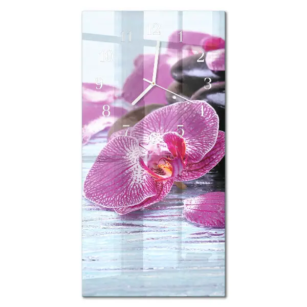 Svislé skleněné hodiny na stěnu Nápad na orchideje