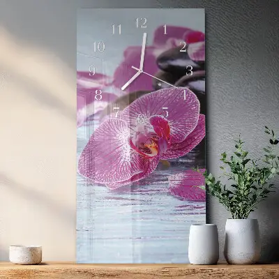 Svislé skleněné hodiny na stěnu Nápad na orchideje