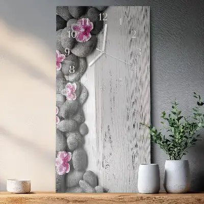 Nástěnné hodiny skleněné svislé Orchidejové kameny