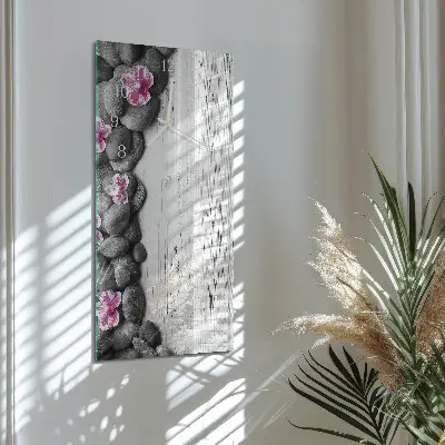 Nástěnné hodiny skleněné svislé Orchidejové kameny