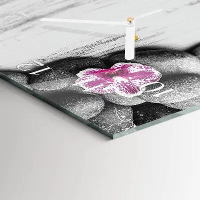 Nástěnné hodiny skleněné svislé Orchidejové kameny