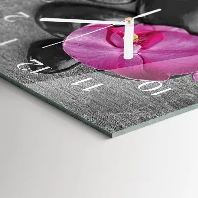 Svislé skleněné hodiny na zeď Orchidejové kameny